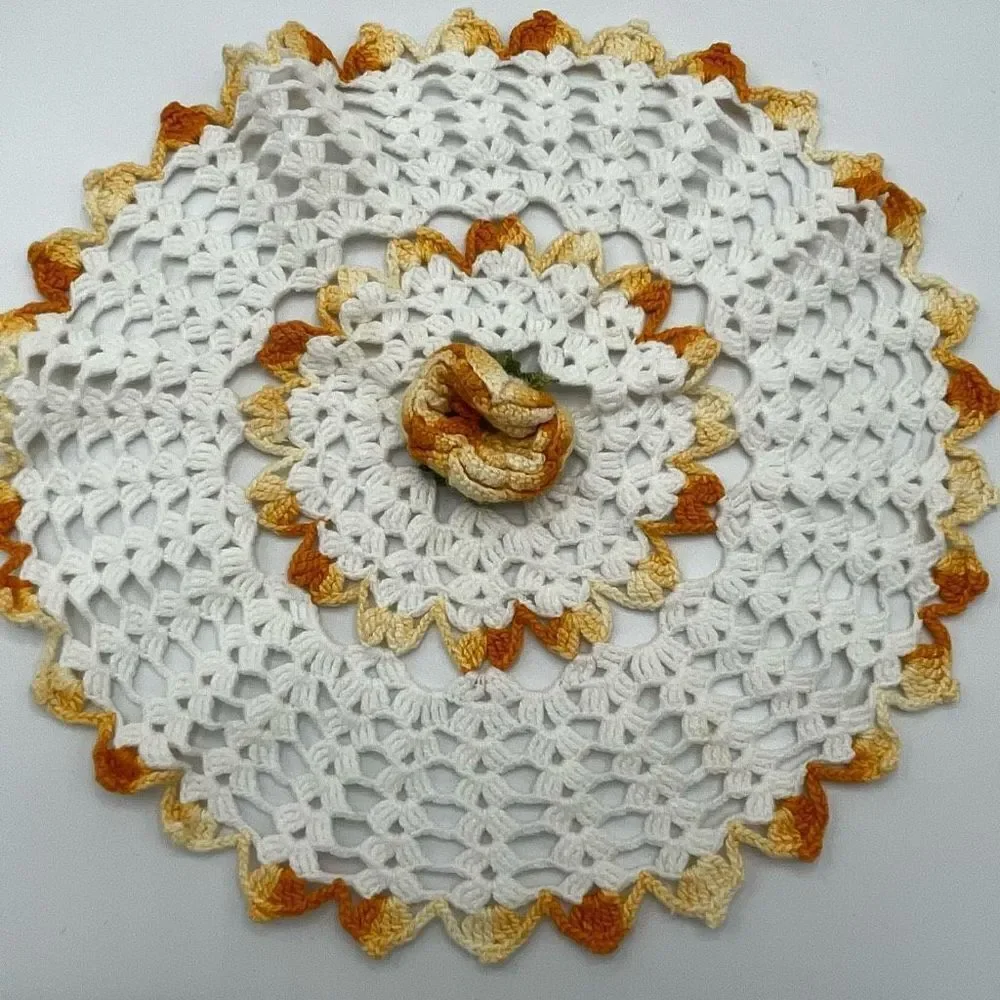 Vintage Set Of Doilies Yellow Trim Flower Centers Three